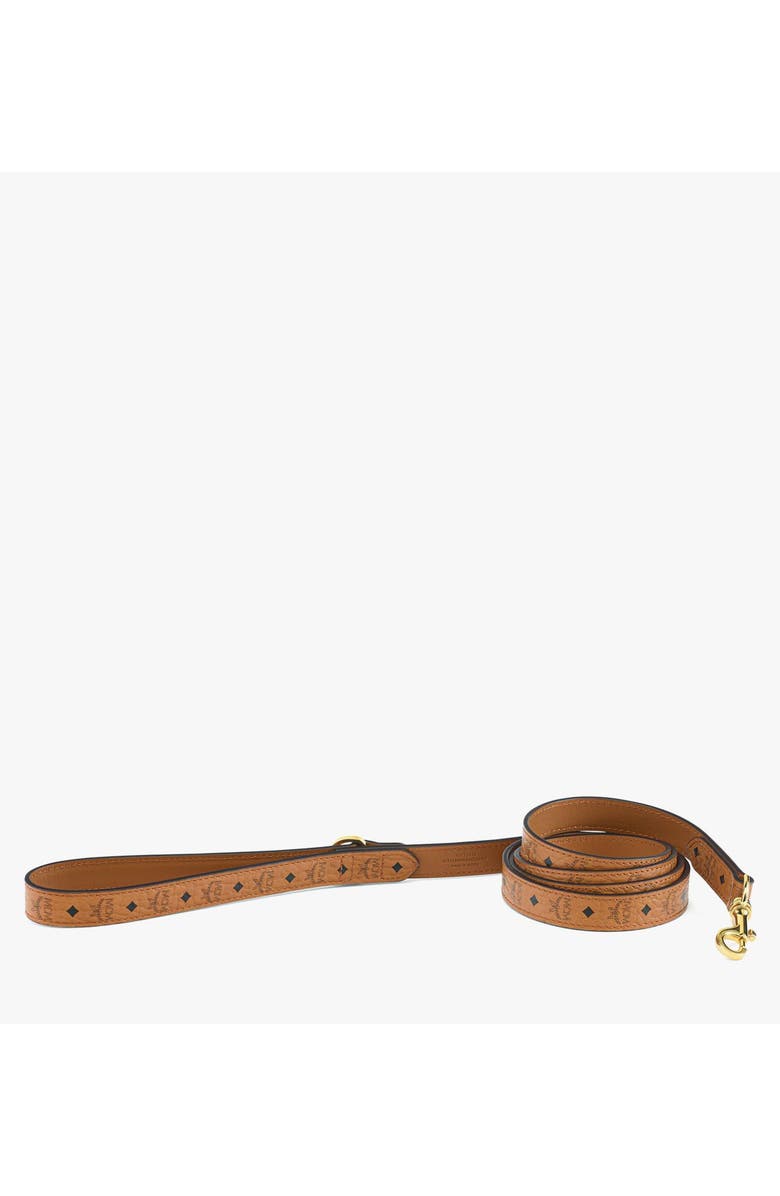 MCM Pet Leash in Monogram Print Leather, Alternate, color, Cognac