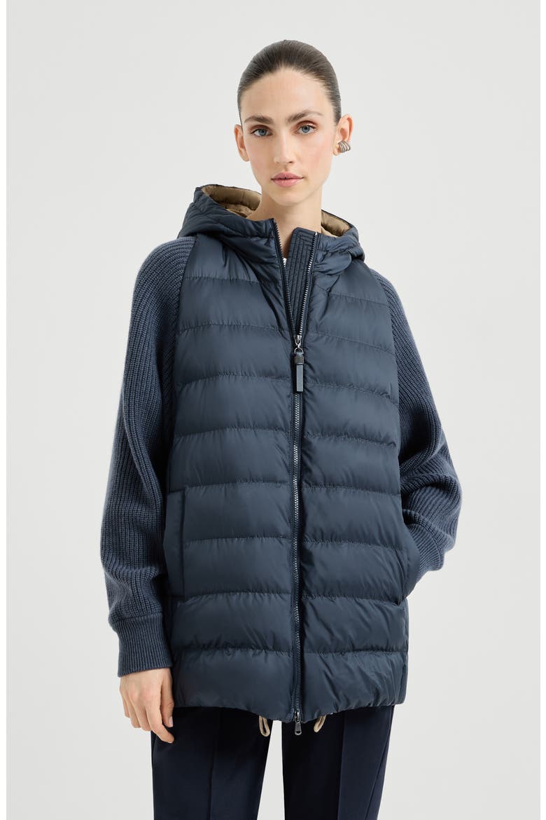 Nylon hooded down jacket, Main, color, Blue