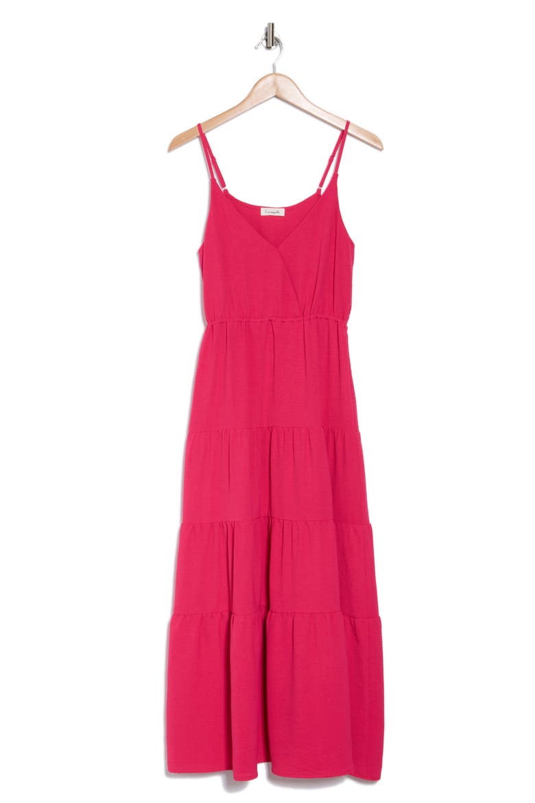 Surplice V-Neck Tiered Maxi Dress, Alternate, color, RED