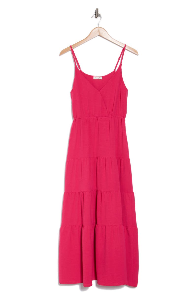 Loveappella Surplice V-Neck Tiered Maxi Dress, Alternate, color, Red