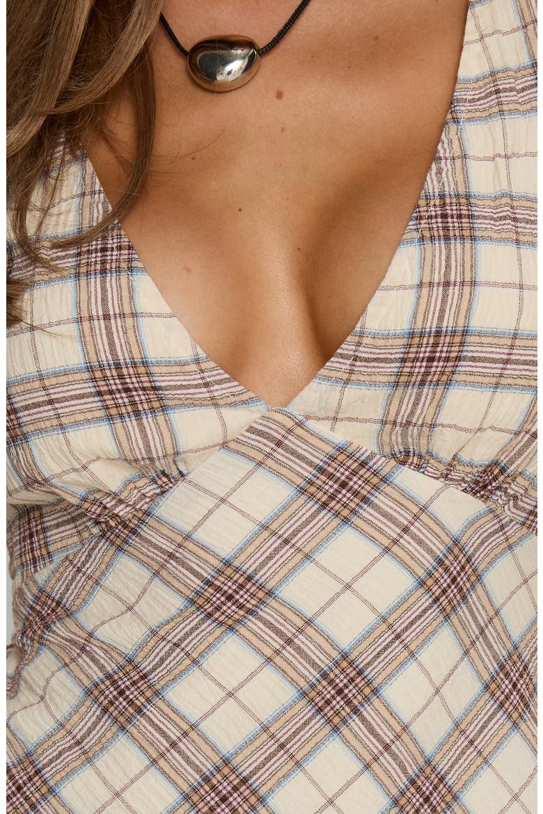 Nellie Plaid Sleeveless Cotton Minidress, Alternate, color, BEIGE PLAID