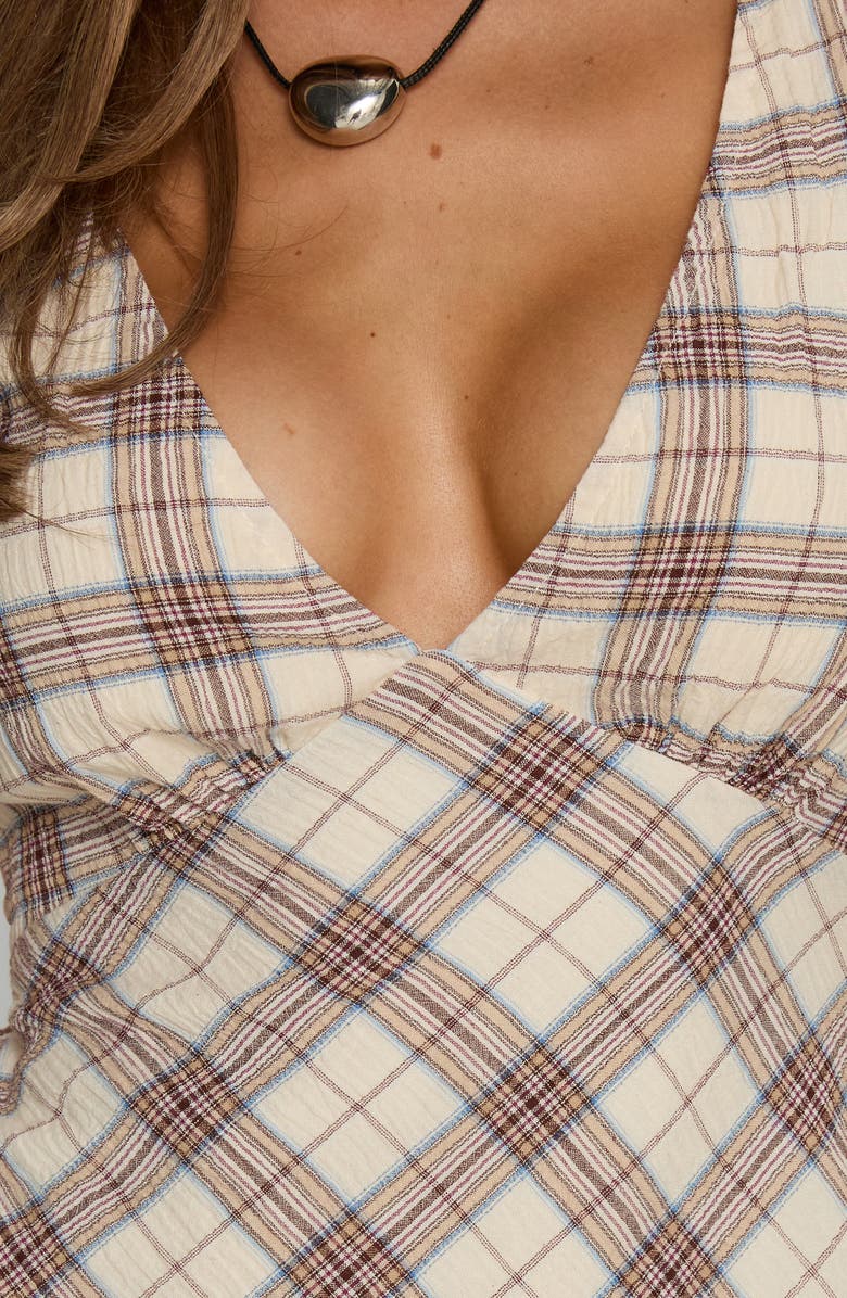 Princess Polly Nellie Plaid Sleeveless Cotton Minidress, Alternate, color, Beige Plaid