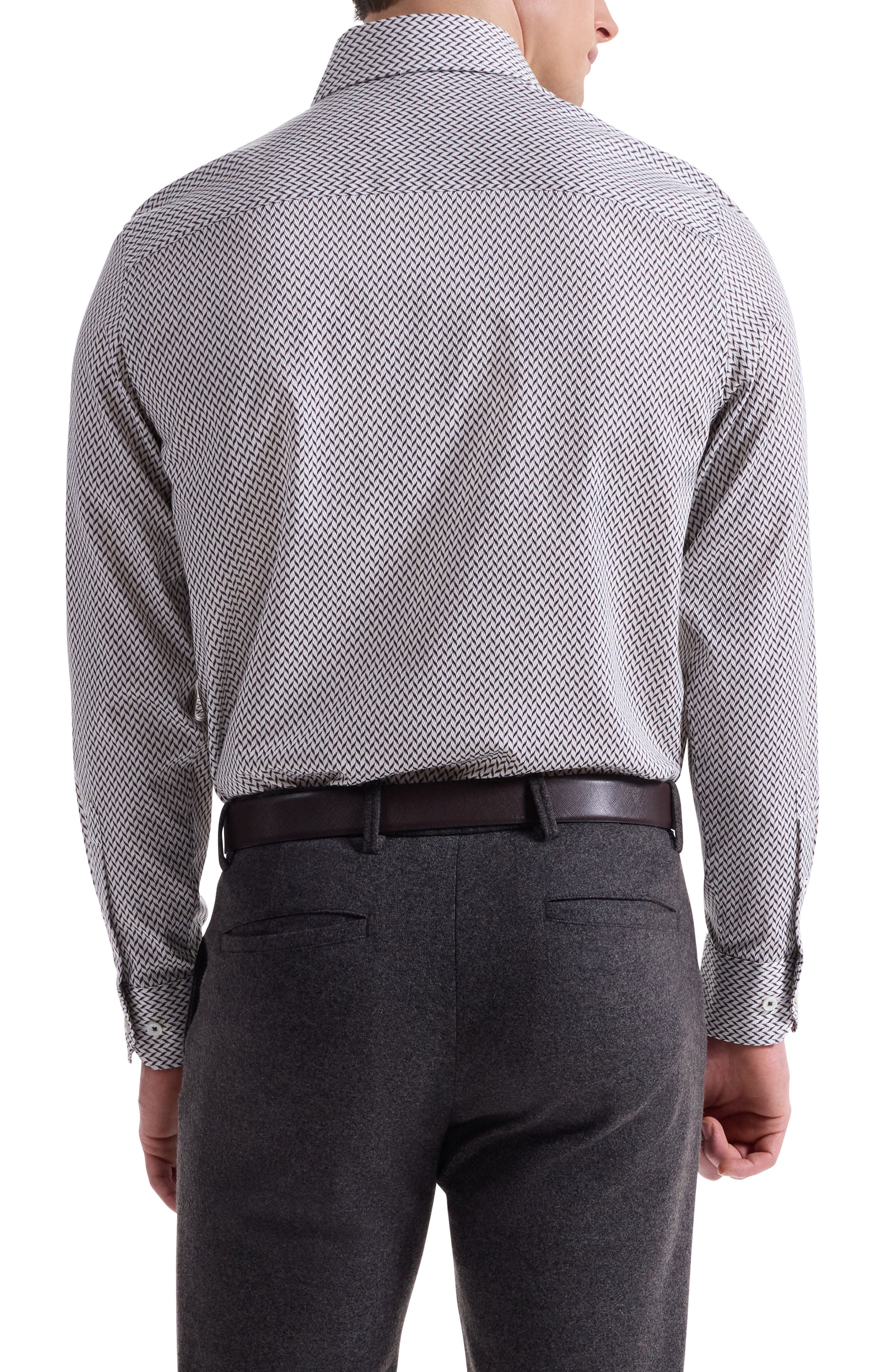Alvin Shaped Fit Herringbone Button-Up Shirt - image 2