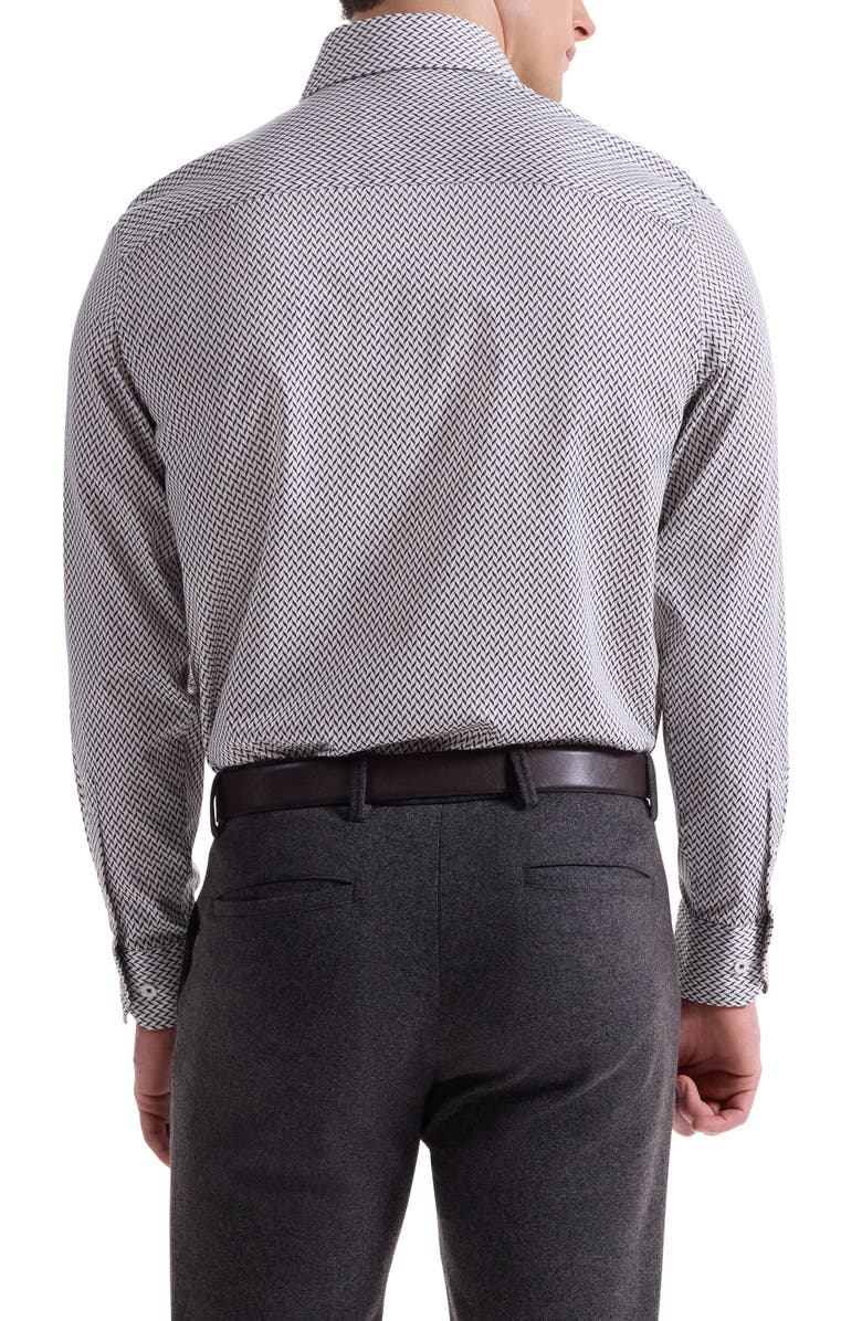 Bugatchi Alvin Shaped Fit Herringbone Button-Up Shirt, Alternate, color, Taupe