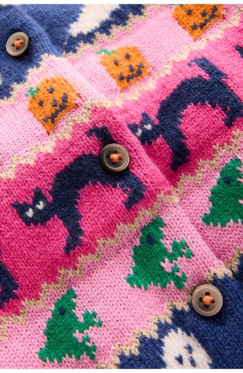 Mini Boden Kids' Edie Halloween Fair Isle Cardigan, Alternate, color, Raspberry Pink Halloween