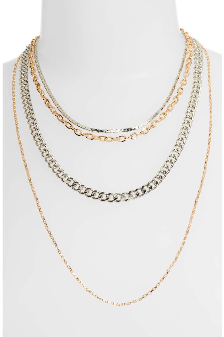 Set of Four Necklaces, Alternate, color, GOLD- SILVER