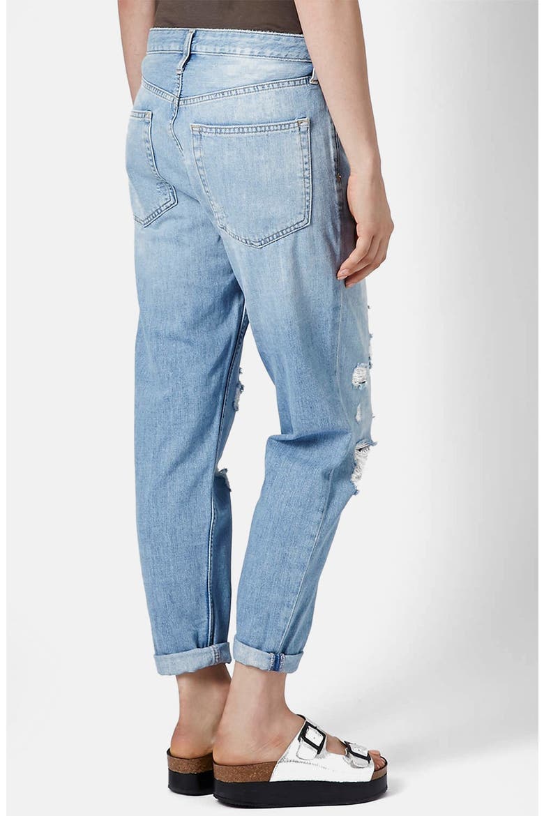 Moto Destroyed Boyfriend Jeans, Alternate, color, LIGHT DENIM