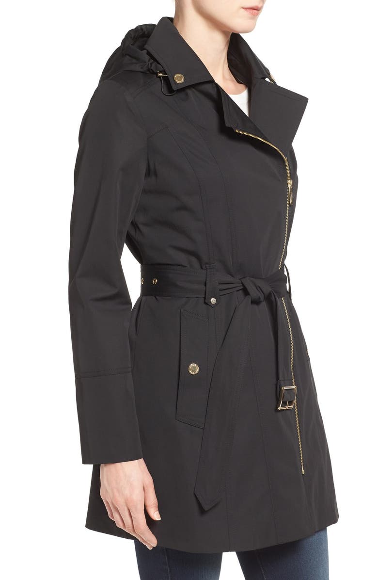 MICHAEL Michael Kors Asymmetrical Zip Front Hooded Trench Coat, Alternate, color, 