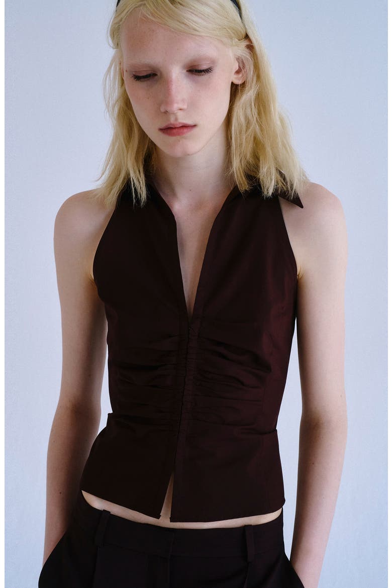 Ruched Sleeveless Top, Alternate, color, BROWN