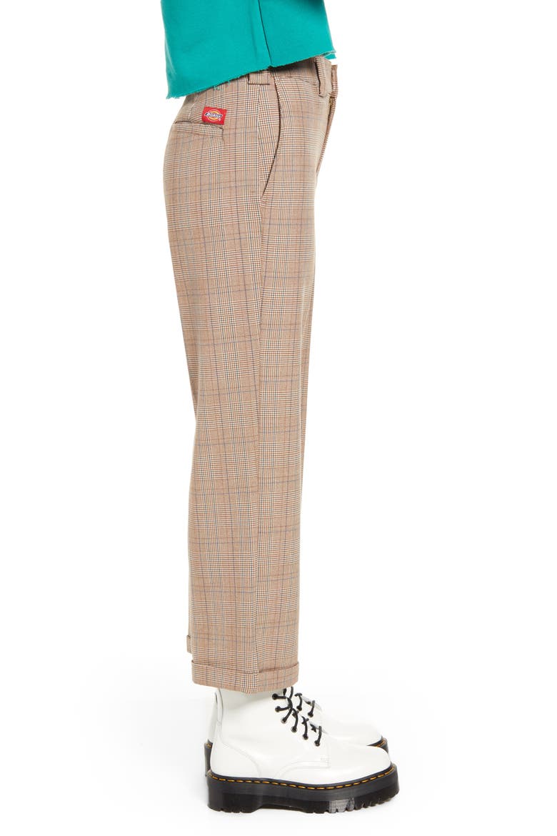 Plaid Straight Leg Crop Work Pants, Alternate, color, BROWN TAN
