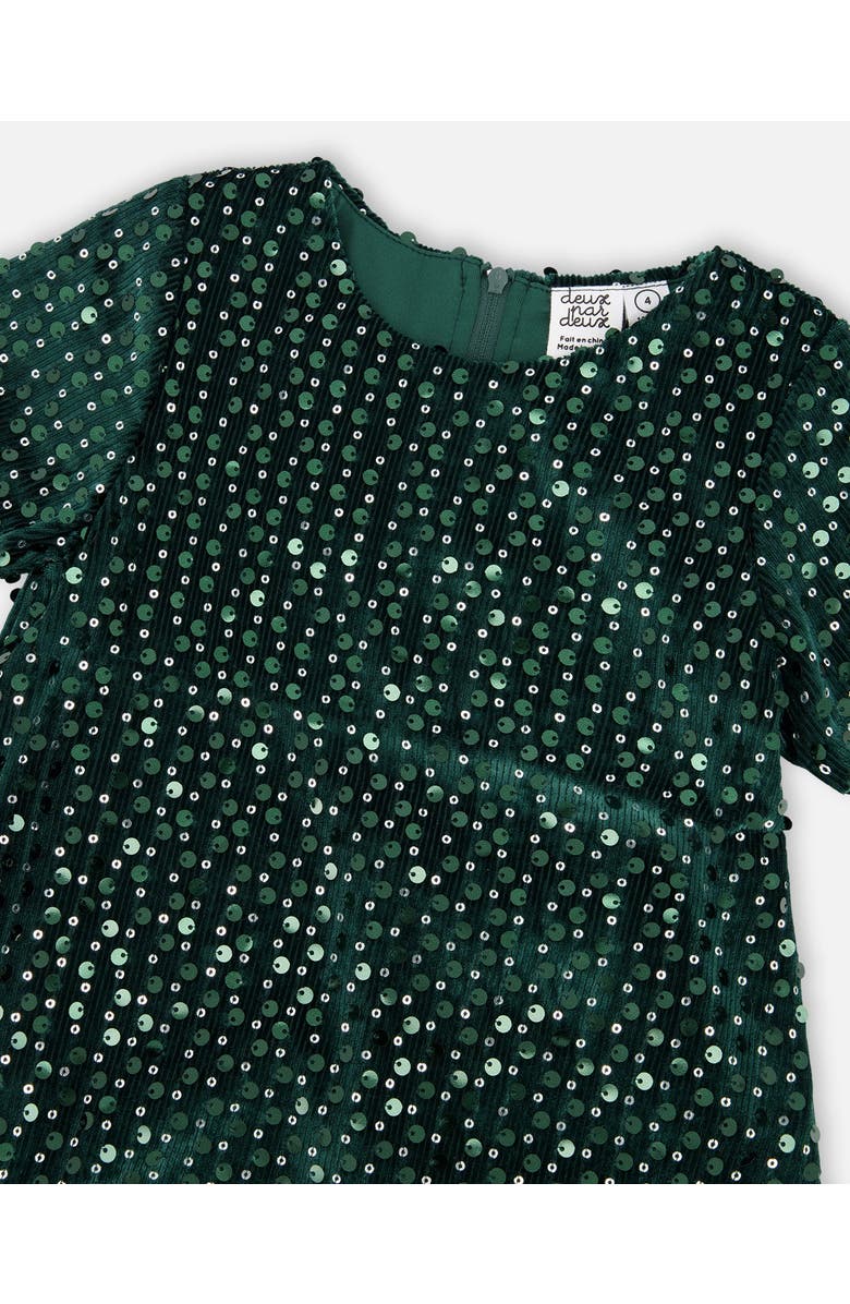 Deux par Deux Velvet Short Sleeve Dress, Alternate, color, Forest Green