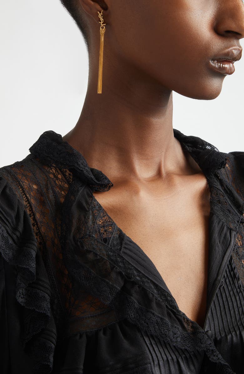 Saint Laurent YSL Tassel Earrings, Alternate, color, Gold