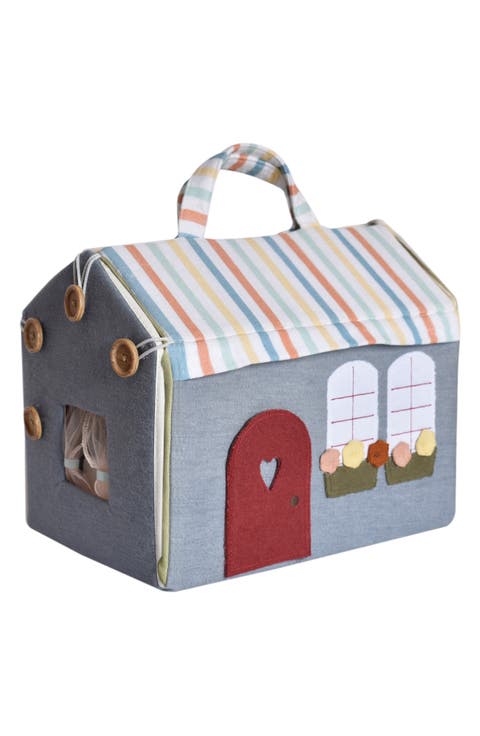 Cotton Dollhouse with Wooden Furniture