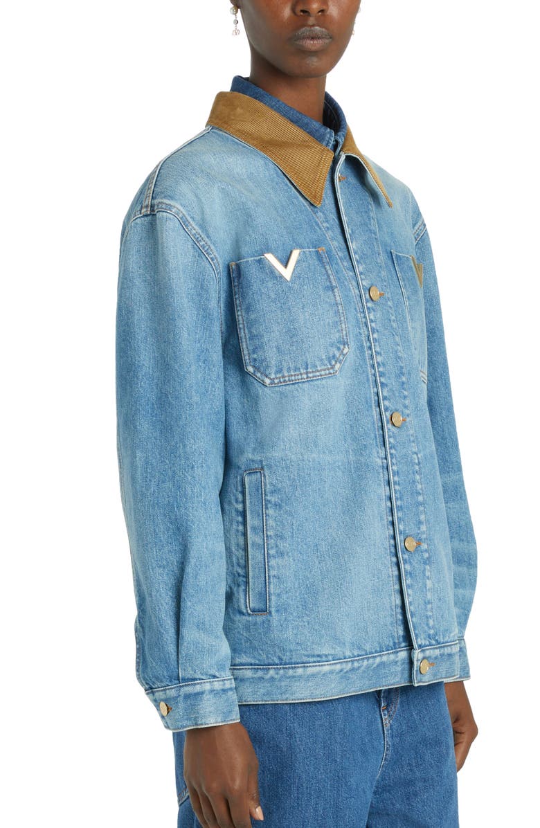 Valentino Garavani Corduroy Trim Denim Jacket, Alternate, color, 