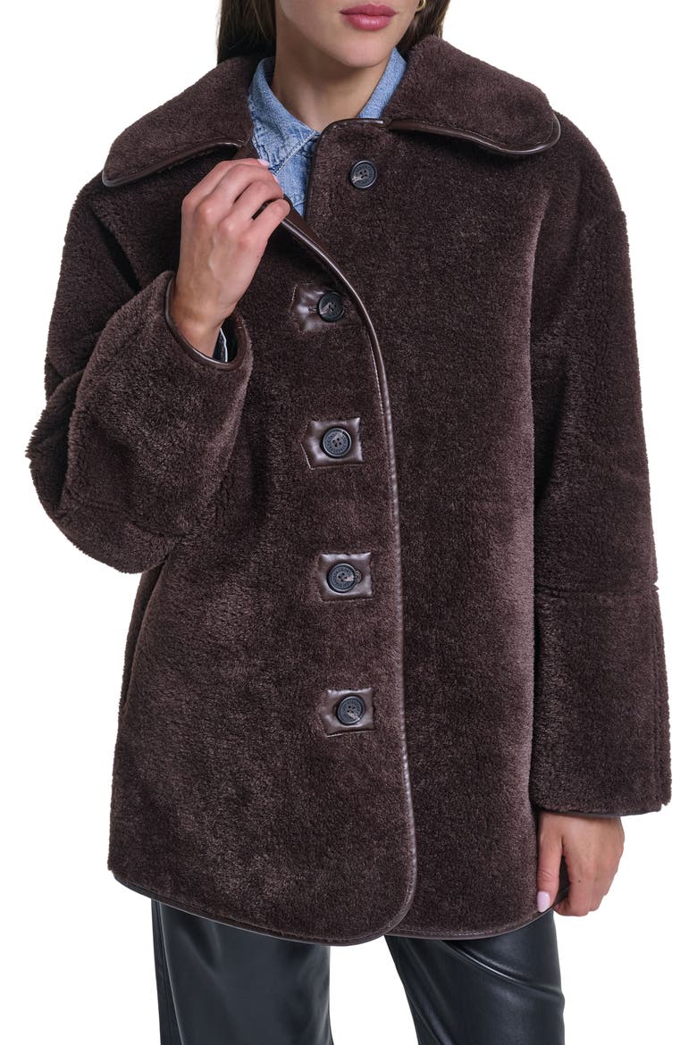Reversible Faux Shearling Coat, Main, color, JAVA