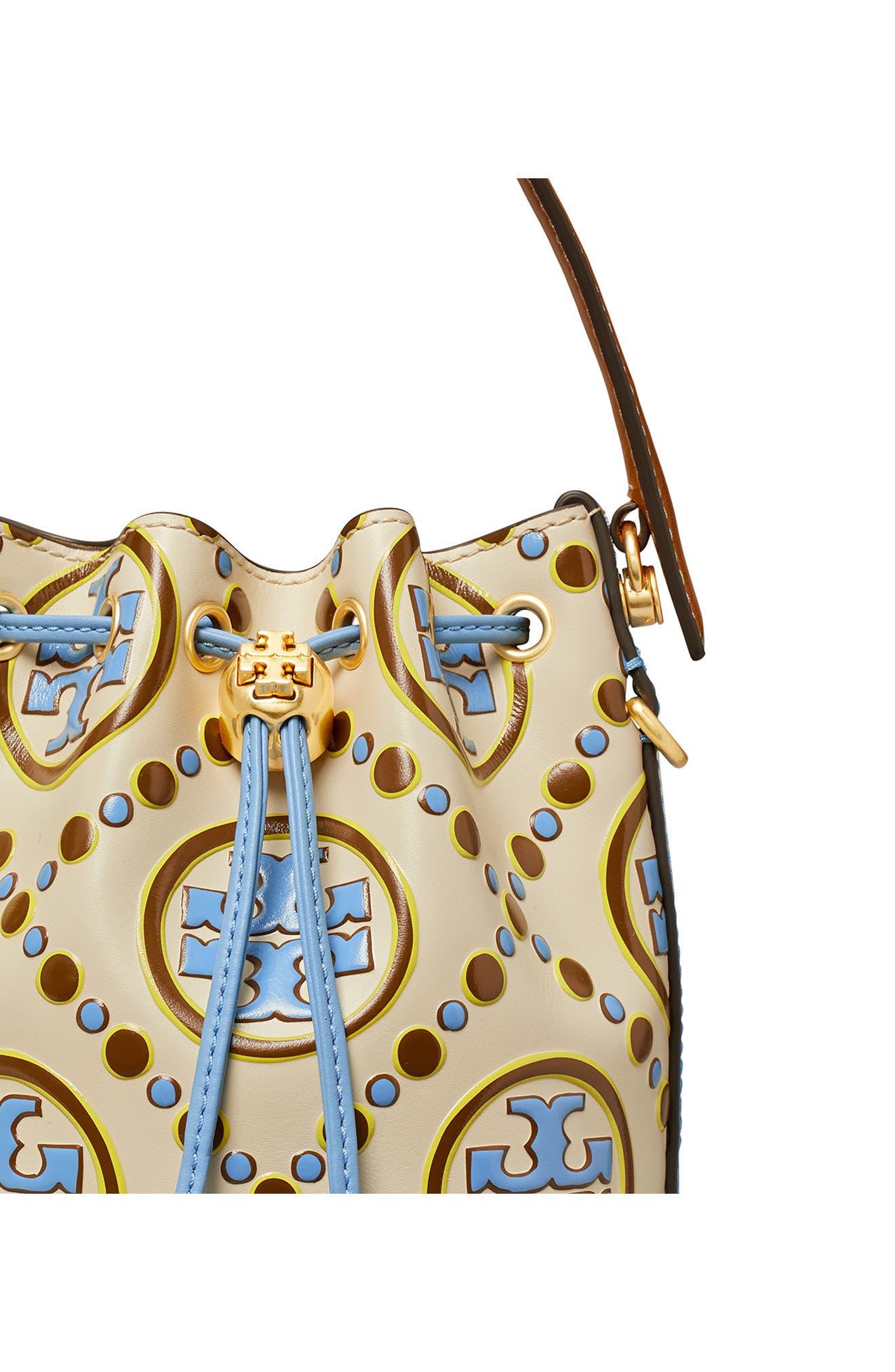 Tory Burch Mini T Monogram Embossed Contrast Bucket Bag, Alternate, color, 