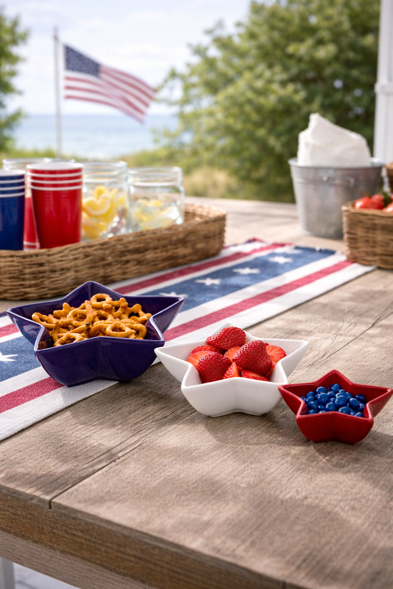 Red White & Blue Patriotic Star Shaped Set of 3 Serving Dishes, Alternate, color, Blue