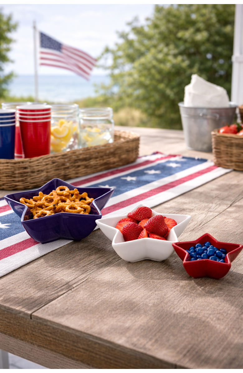 C&F Home Red White & Blue Patriotic Star Shaped Set of 3 Serving Dishes, Alternate, color, Blue