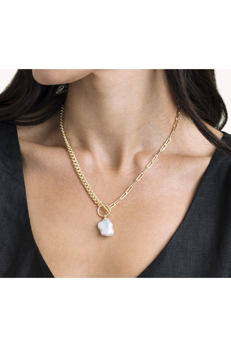 White Baroque Lenny Pearl Chain Necklace, Alternate, color, Yellow Gold Fill
