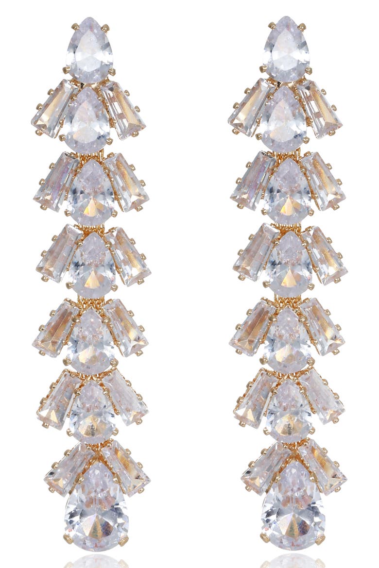 Cascading Cubic Zirconia Linear Drop Earrings, Alternate, color, GOLD