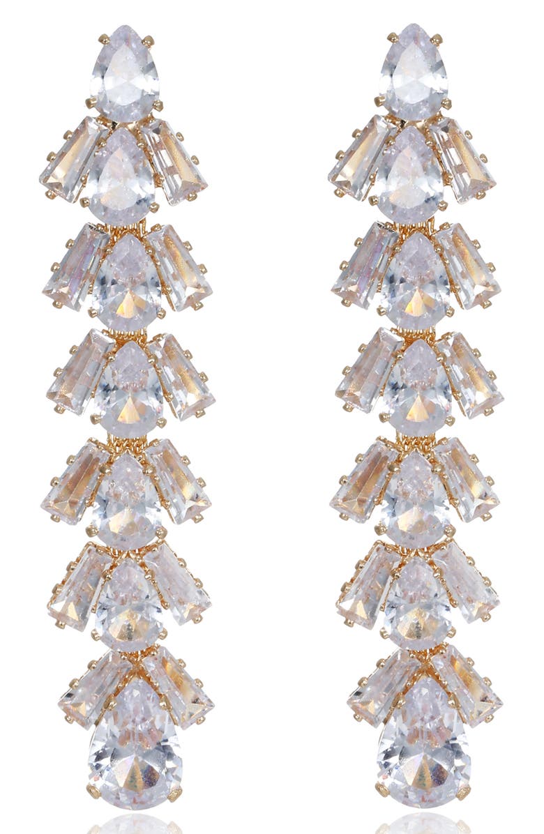 Ettika Cascading Cubic Zirconia Linear Drop Earrings, Alternate, color, Gold