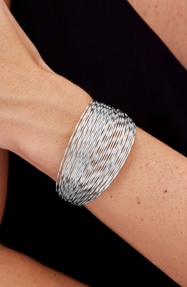 SAVVY CIE JEWELS Rhodium Plated Wide Cuff Bracelet, Alternate, color, White