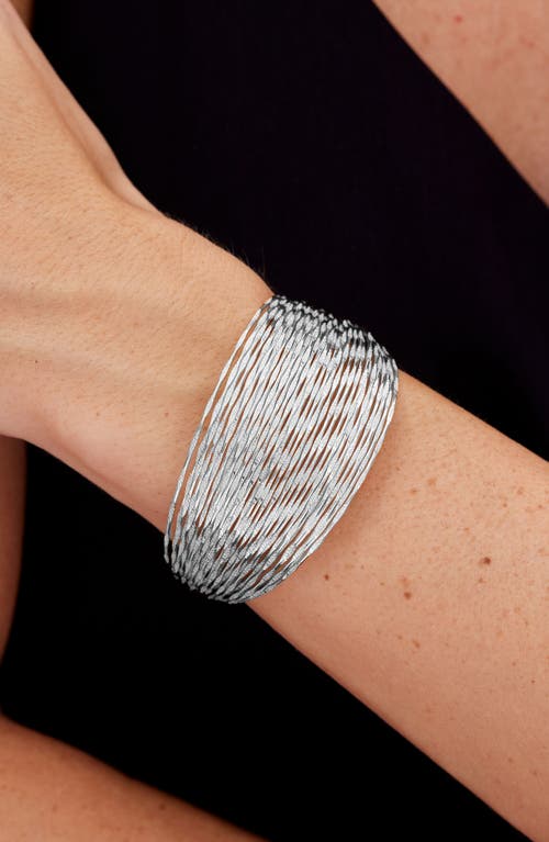 Savvy Cie Jewels Rhodium Plated Wide Cuff Bracelet In Metallic