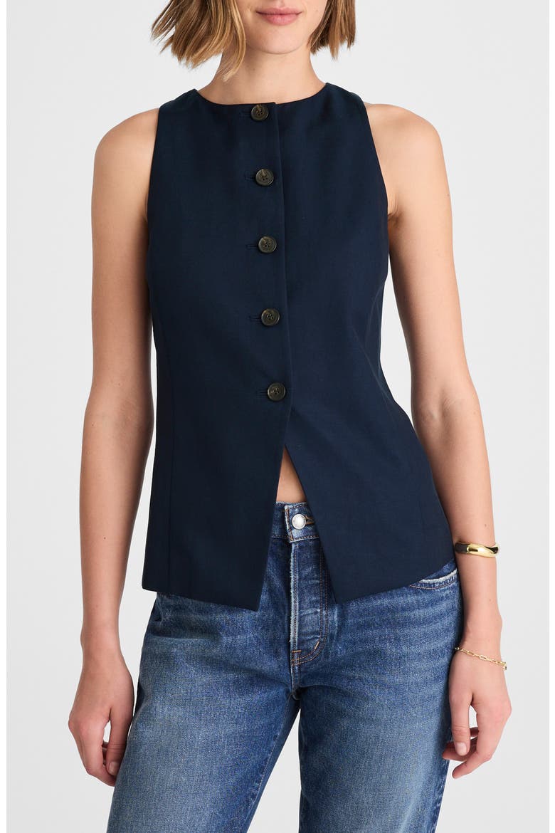 Crewneck Cutaway Drapey Twill Vest, Main, color, MIDNIGHT NAVY