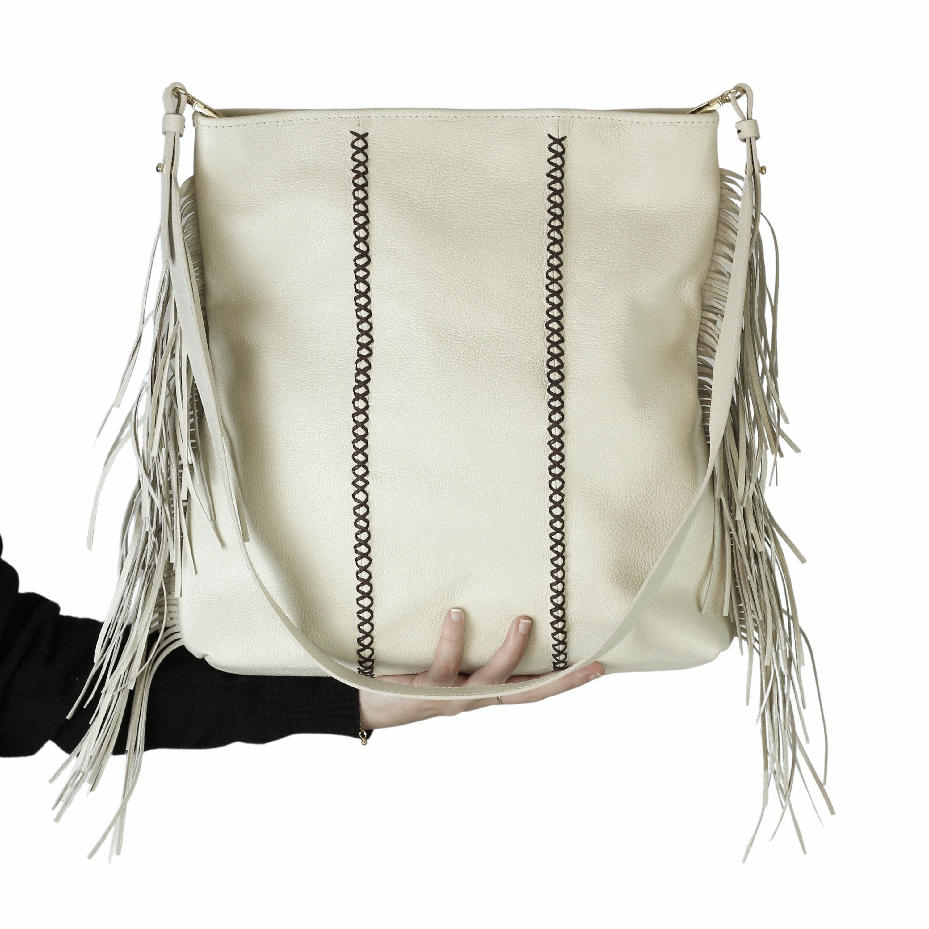 Large Fringe Leather Crossbody Messenger, Alternate, color, Winter White
