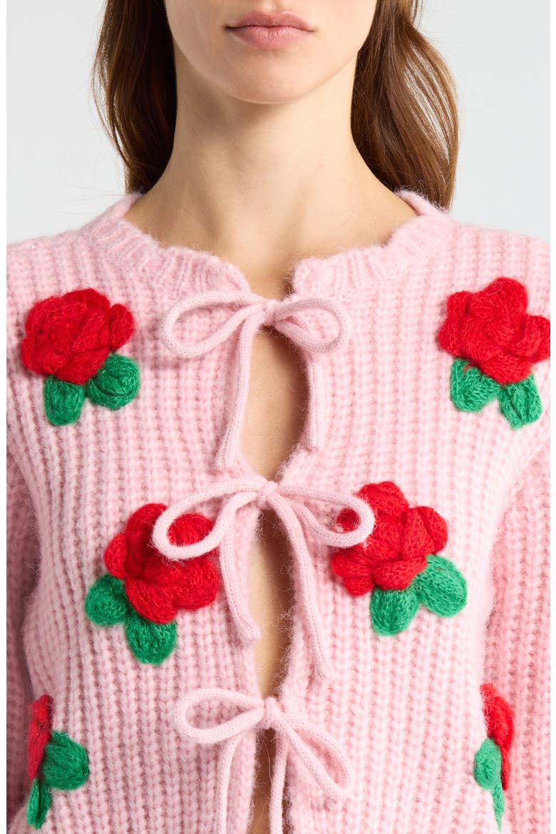 3D Flower Chunky Tie Front Cardigan (Women) | Nordstrom