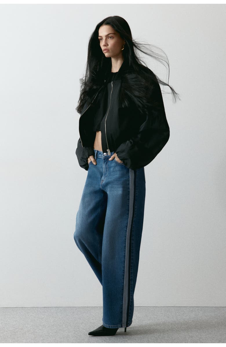 H&M Wide Regular Side-striped Jeans, Alternate, color, Denim Blue/Dark Blue