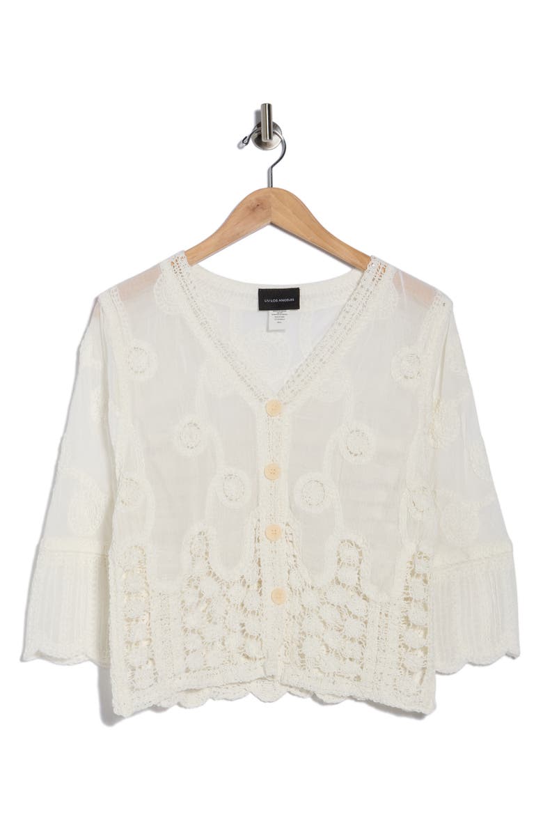 Forgotten Grace Mixed Media Button-Up Shirt, Alternate, color, White