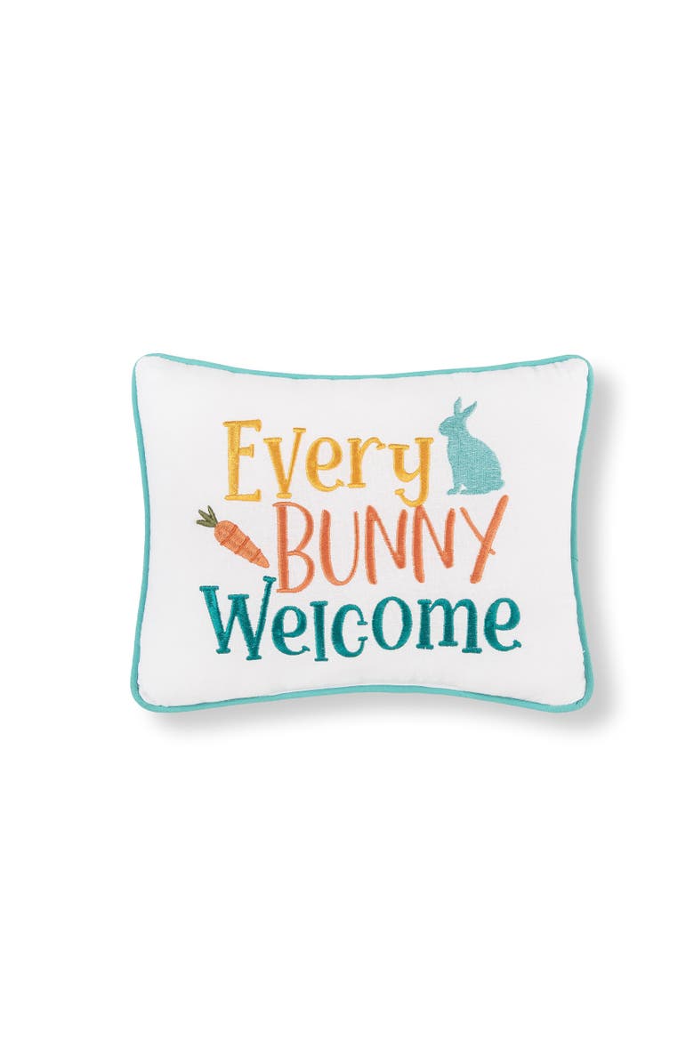 C&F Home "Every Bunny Welcome" Easter Cotton Blend Mini Accent Pillow 9" x 12", Main, color, White