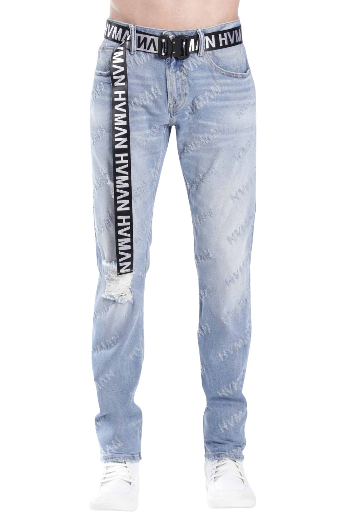 HVMAN Strat Belted Super Skinny Jeans