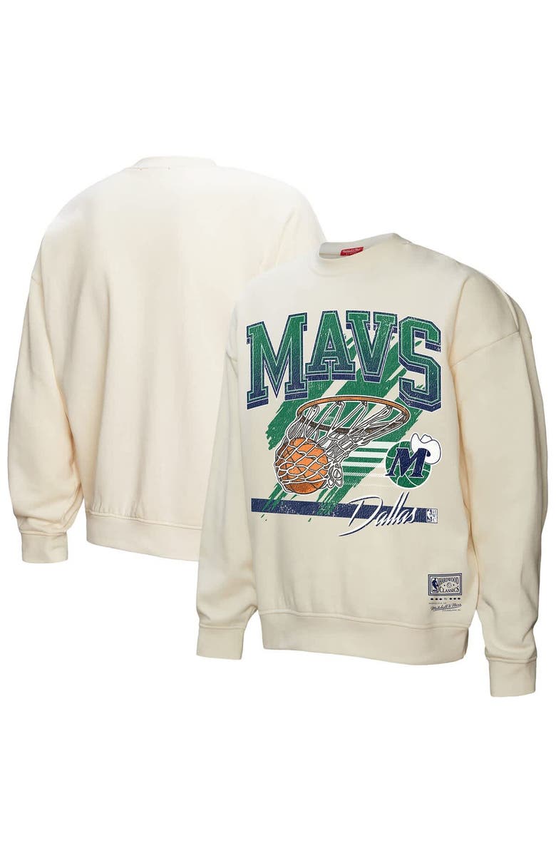Mitchell & Ness Women's Mitchell & Ness Cream Dallas Mavericks Brush Bucket Pullover Sweatshirt, Main, color, 