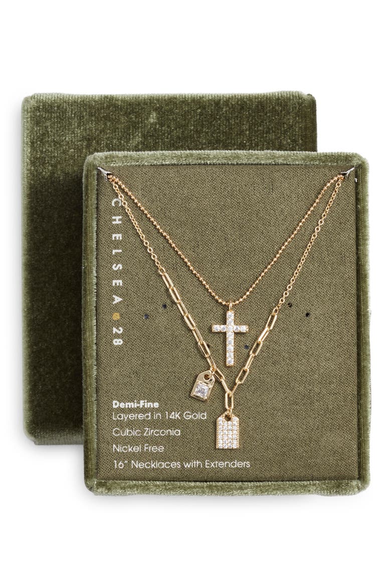 Set of 2 Pendant & Charm Necklaces, Main, color, CLEAR- GOLD