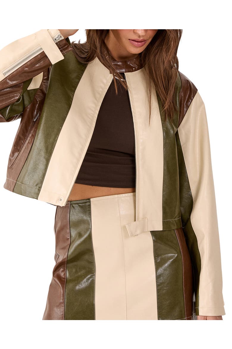 Panelled Faux Leather Biker Jacket, Alternate, color, Cream