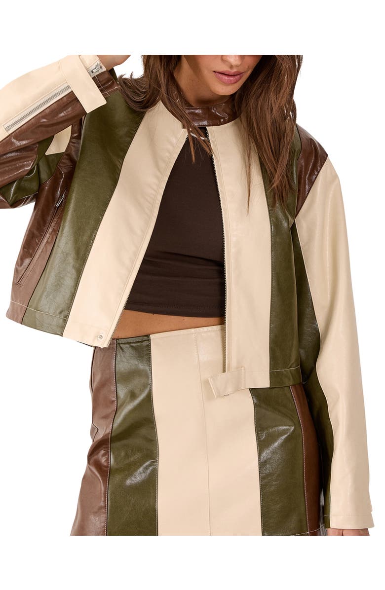 NASTY GAL Panelled Faux Leather Biker Jacket, Alternate, color, Cream