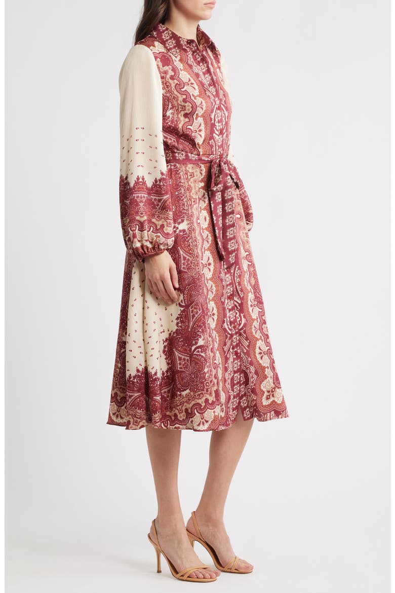 Placed Print Long Sleeve Shirtdress, Alternate, color, RED IVORY