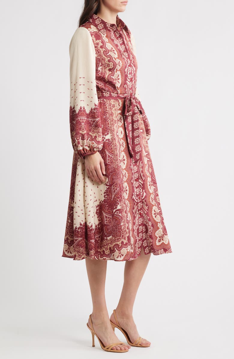 Julia Jordan Placed Print Long Sleeve Shirtdress, Alternate, color, Red Ivory