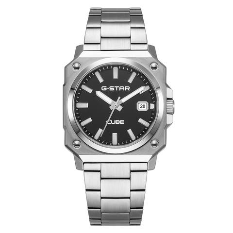 Cube - 41mm, Black Dial, Square Stainless Steel Watch