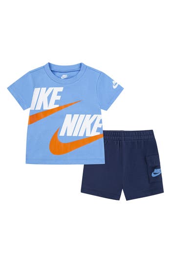 Nike Logo Tee & Cargo Shorts 2-piece Set In Midnight Blue