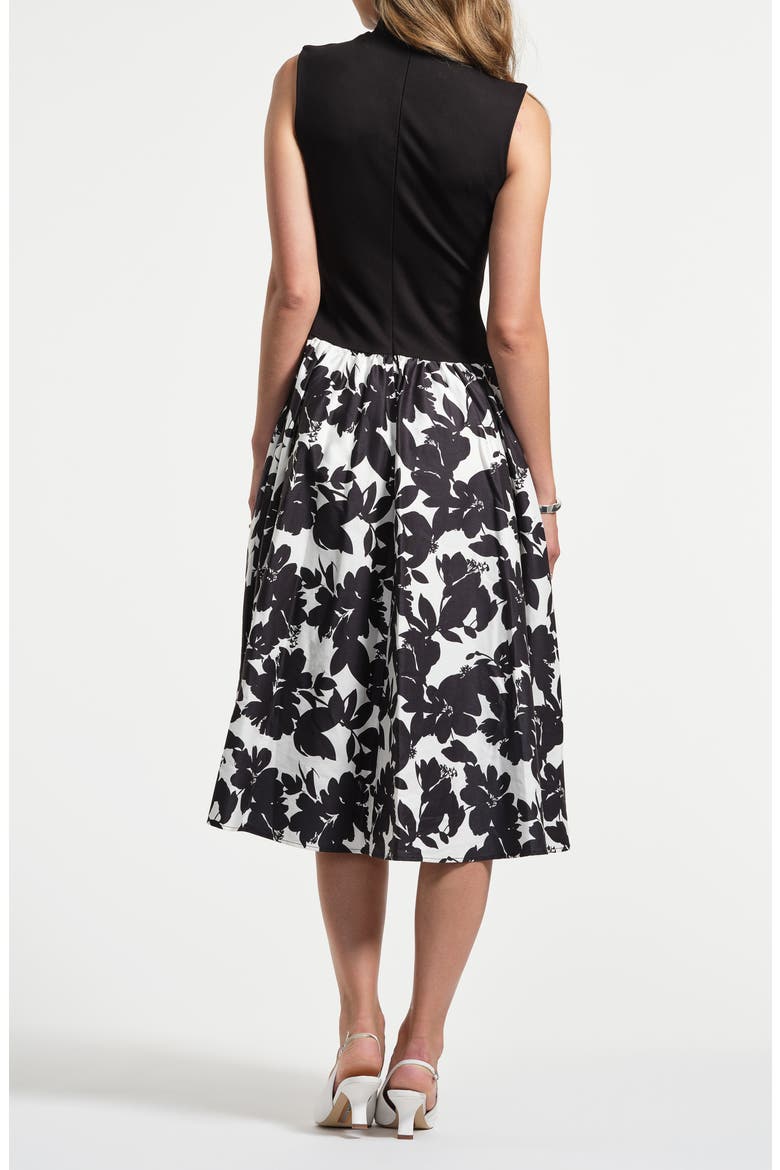 Sleeveless Ponte & Satin Midi Dress, Alternate, color, NOIR FLORAL