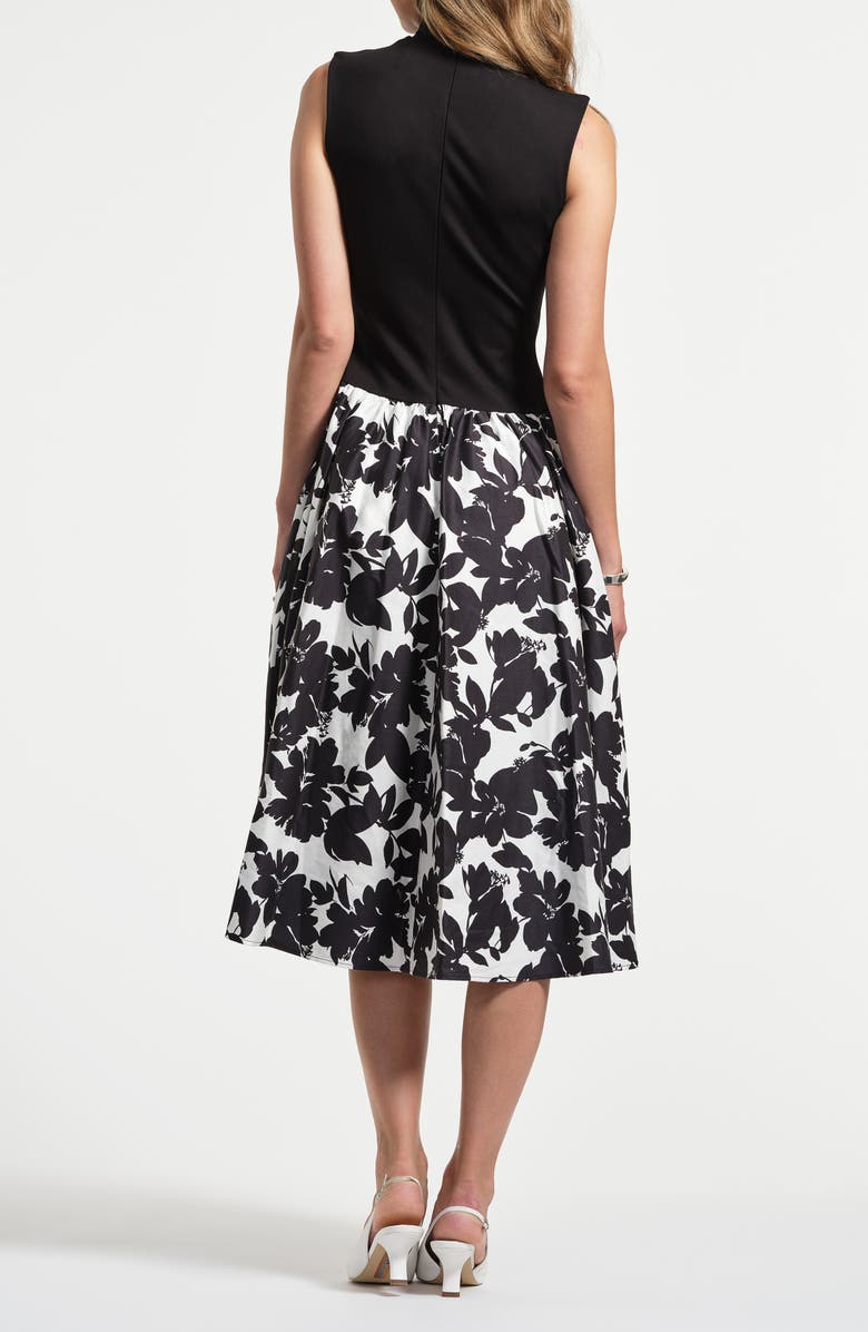 Isaac Mizrahi New York Sleeveless Ponte & Satin Midi Dress, Alternate, color, Noir Floral