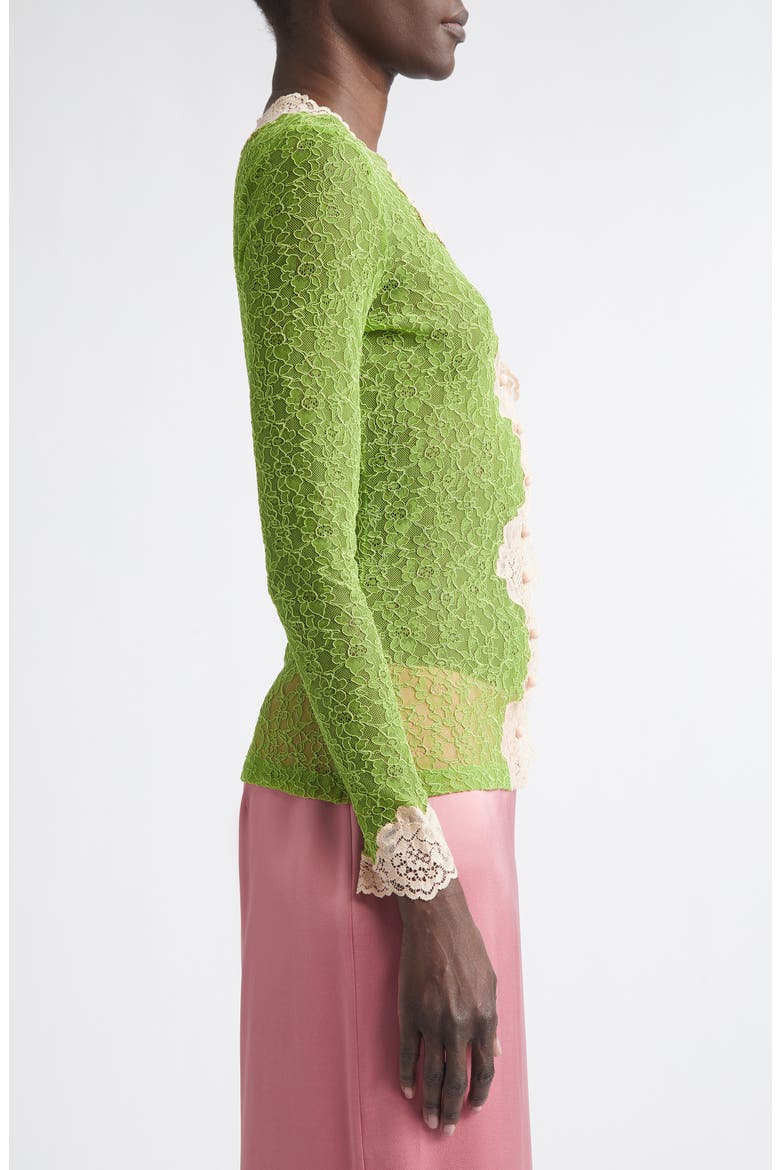 Scalloped Trim Stretch Lace Cardigan, Alternate, color, GREEN