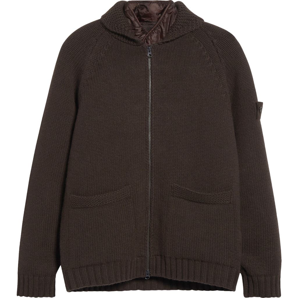 Stone Island Ghost Cashmere Cardigan With Detachable Quilted Lining In Brown