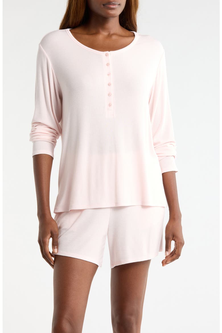 Moonlight Eco Rib Long Sleeve Shortie Pajamas, Main, color, PINK LOFT