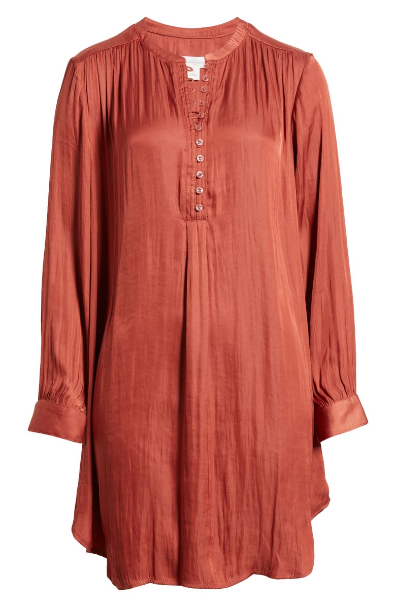 Treasure & Bond Button Front Long Sleeve Satin Dress, Main, color,