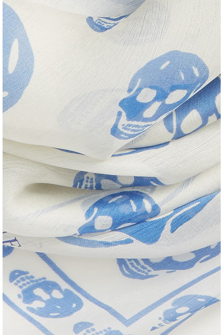 Alexander McQueen Skull Foulard Silk Scarf, Alternate, color, IVORY/ PERIWINKLE
