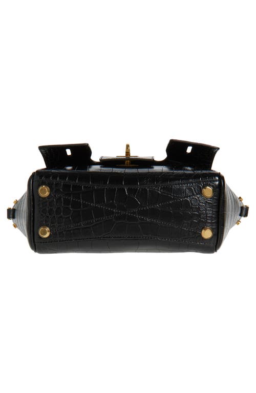 Balenciaga Mini Bel Air Croc Embossed Leather Carry All Tote In Black